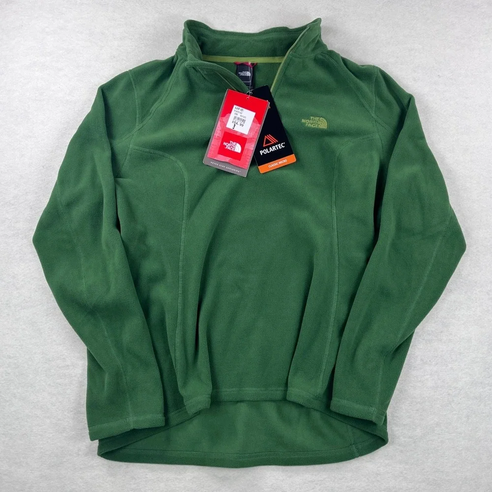 The North Face TKA 100 Microvelour Fleece Quarter Zip Green AJHP-VB1 Large NEW